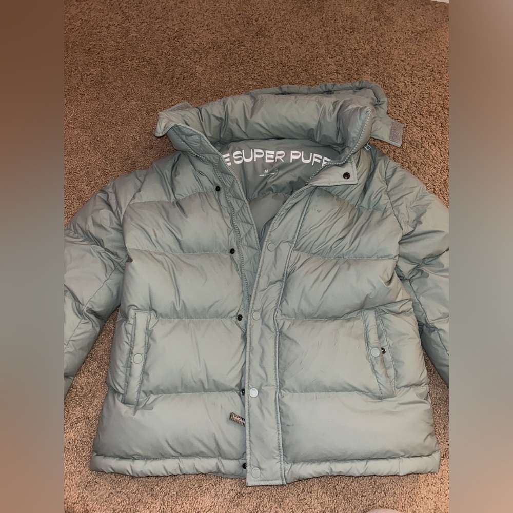 Aritzia TNA Super Puff in Blue/Green/Grey